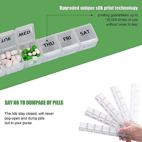 2 Pack Weekly Pill Organizer, Large 7 Day Pill Case, Daily Vitamin Case Medicine 5