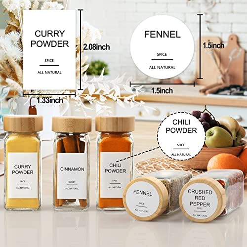 AISIPRIN 24 Pcs Glass Spice Jars with Bamboo Airtight Lids and 398 Labels, 4oz 4