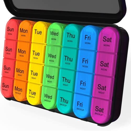 Daviky Pill Organizer 4 Times a Day, Daily Pill Box Organizer, Large Weekly