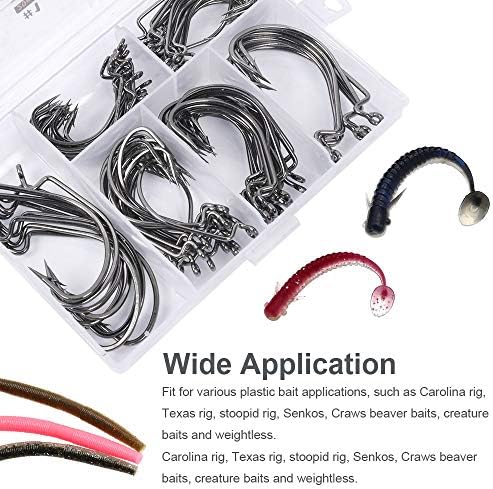 UCEC Fishing Hooks, 100pcs/box Offset Wide Gap 2X Strong Worm 6