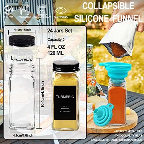 AISIPRIN 24 Pcs Glass Spice Jars with 398 Labels, 4oz Empty Square Containers 2