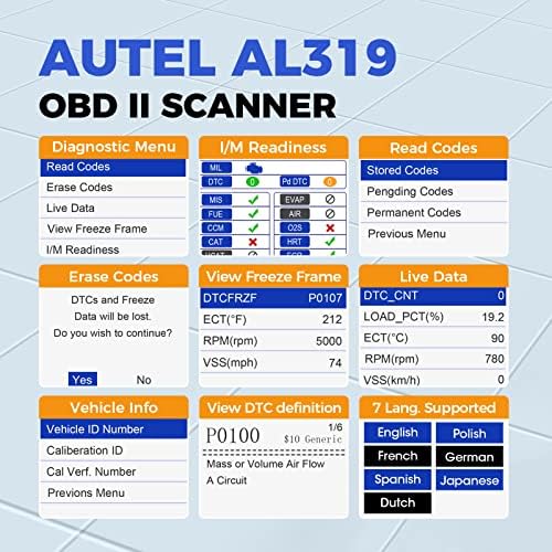 Autel Professional OBD2 Scanner AL319 Code Reader, Enhanced Check 2