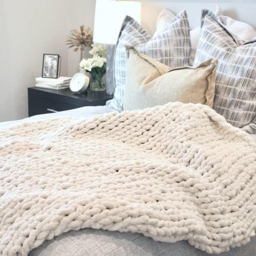 Adyrescia Chunky Knit Blanket Throw | 100% Hand Knit with Jumbo Chenille Yarn 2