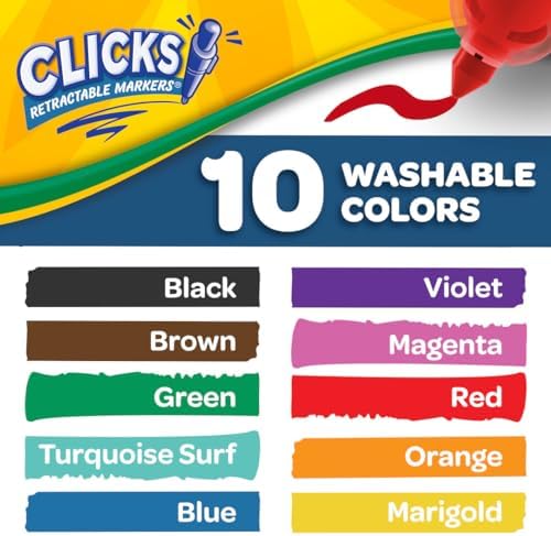 Crayola Clicks Retractable Tip Markers (10ct), Washable Art Marker Set, Coloring 3