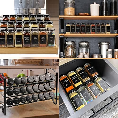 AISIPRIN 24 Pcs Glass Spice Jars with 398 Labels, 4oz Empty Square Containers 6