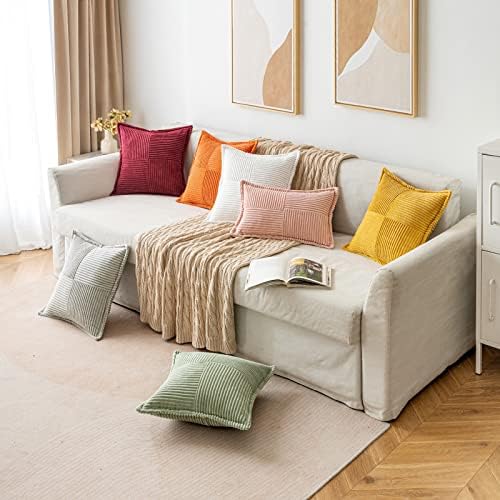 MIULEE Corduroy Pillow Covers with Splicing Set of 2 Super Soft Boho Striped 8