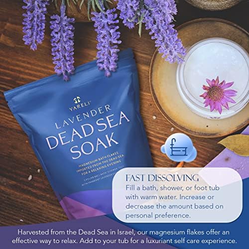 Yareli Dead Sea Bath & Foot Soak, Lavender Magnesium Bath Salt Flakes, Stronger 4