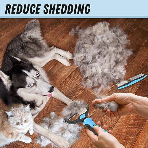 Pet Grooming Brush and Metal Comb Combo, Cat Brush Dog Brush for Shedding 5