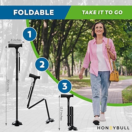 HONEYBULL Walking Cane for Men & Women – Foldable, Adjustable, Collapsible 4