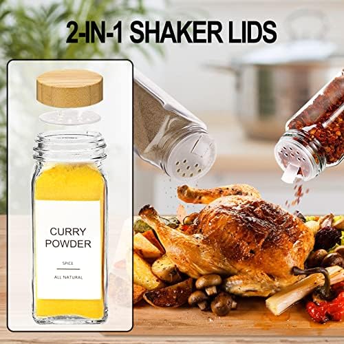 AISIPRIN 24 Pcs Glass Spice Jars with Bamboo Airtight Lids and 398 Labels, 4oz 5