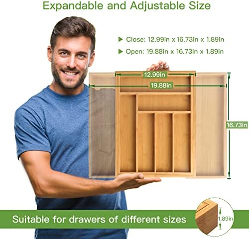 Bamboo Expandable Drawer Organizer for Utensils Holder, Adjustable Cutlery Tray 4