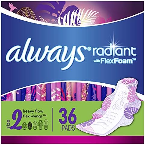 Always Radiant Feminine Pads for Women, Size 2 Heavy, with wings, scented 9