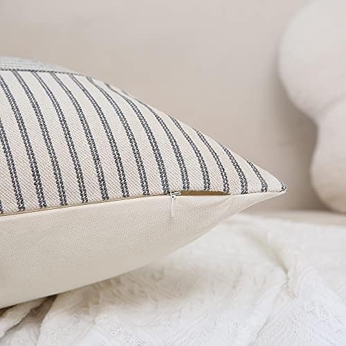 Hckot Grey and Beige Patchwork Farmhouse Throw Pillow Covers 18 x 18 Inch 4