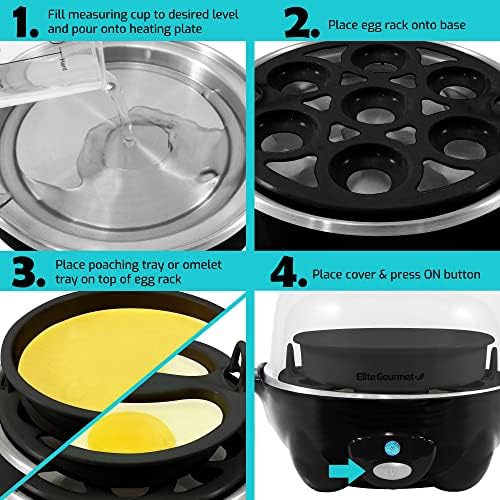 Elite Gourmet EGC-007B# Rapid Egg Cooker, 7 Easy-To-Peel, Hard, Medium 6