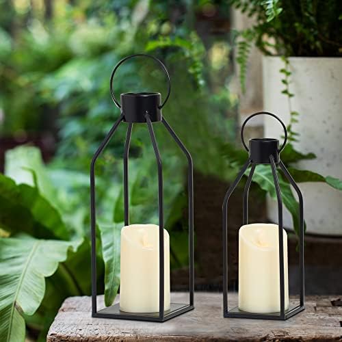 HPC Decor Modern Farmhouse Lantern Decor- Black Metal Candle Lanterns Living 4