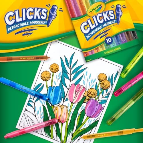 Crayola Clicks Retractable Tip Markers (10ct), Washable Art Marker Set, Coloring 6