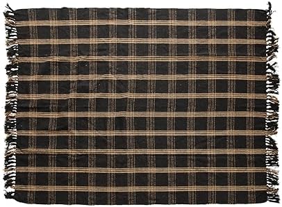 Creative Co-Op Plaid Black & Tan Fringed Woven Cotton Blend Throw 8