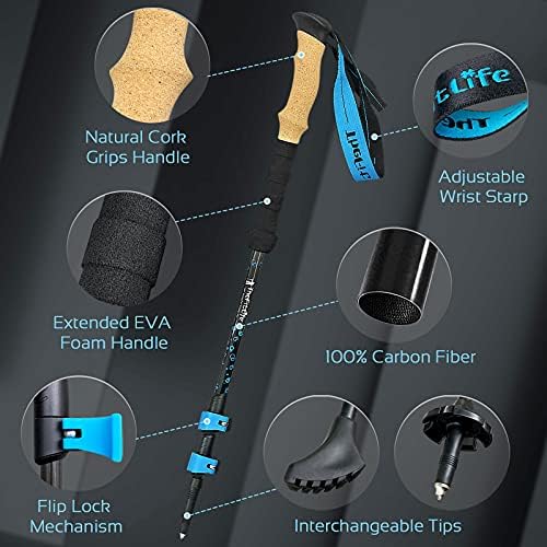 TheFitLife Carbon Fiber Trekking Poles – Collapsible and Telescopic Walking Sticks 3