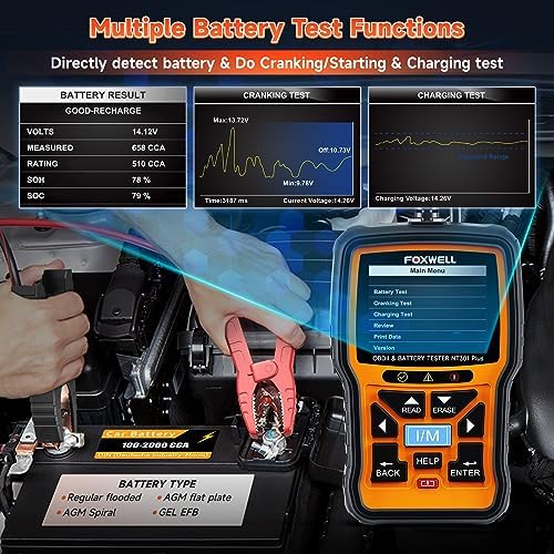 FOXWELL Upgrade NT301 Plus OBD2 Scanner Battery Tester 12V, 4 IN1 OBD Scanner 5