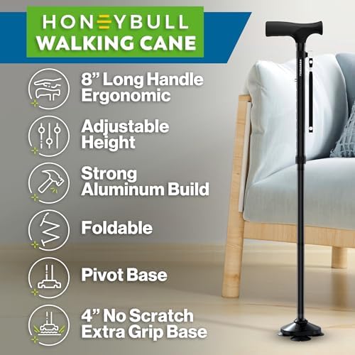 HONEYBULL Walking Cane for Men & Women – Foldable, Adjustable, Collapsible 3
