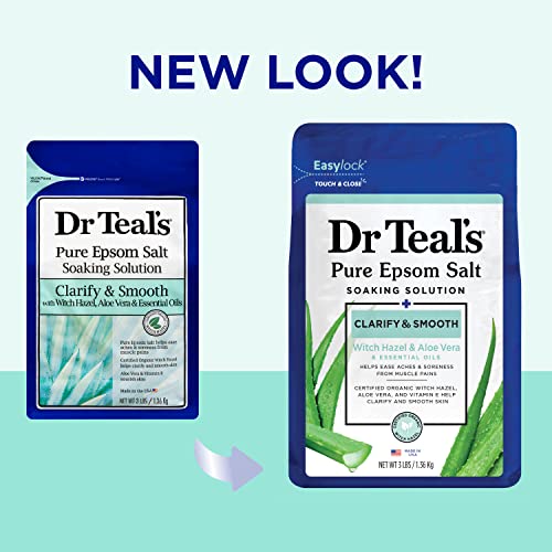 Dr Teal’s Pure Epsom Salt, Clarify & Smooth with Witch Hazel & Aloe Vera, 3lbs 2