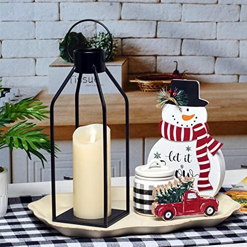 HPC Decor Modern Farmhouse Lantern Decor- Black Metal Candle Lanterns Living 3