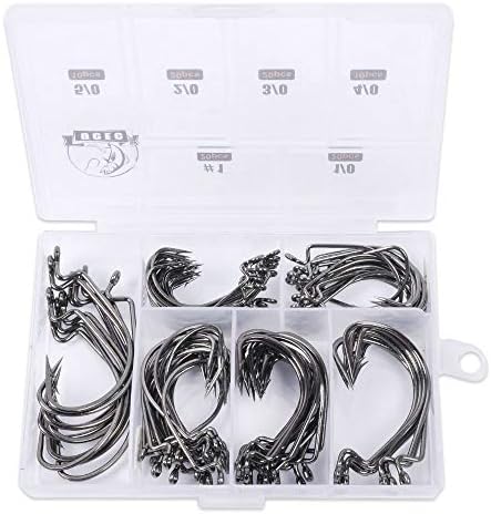 UCEC Fishing Hooks, 100pcs/box Offset Wide Gap 2X Strong Worm 2