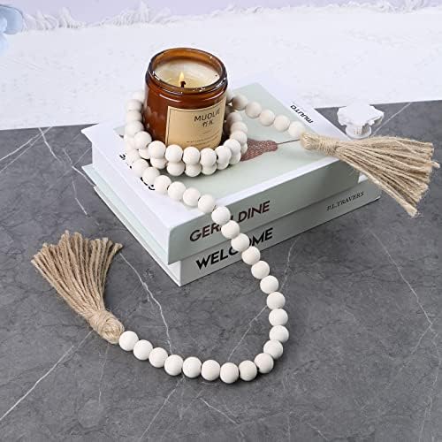 Farmhouse Beads 58in Wood Bead Garland with Tassels Rustic Country Decor Prayer 8