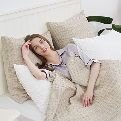 PHF 100% Cotton Waffle Weave Euro Sham Covers, 2 Pack 26″ x 26″ Pillow Covers 7