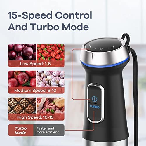 Ganiza Immersion Blender, Electric Hand Blender 800W with 15 Speed 5