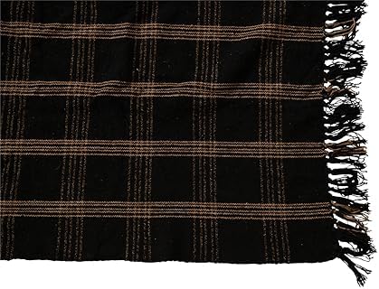Creative Co-Op Plaid Black & Tan Fringed Woven Cotton Blend Throw 9
