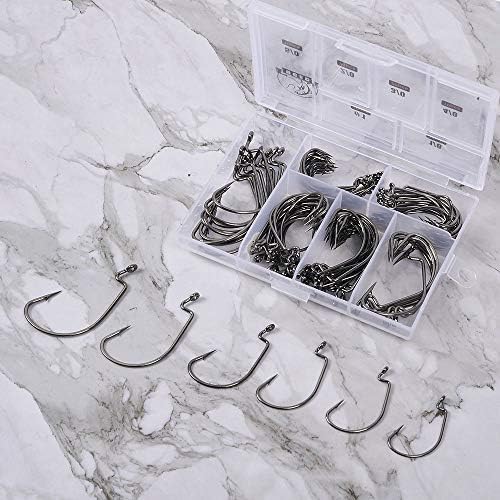 UCEC Fishing Hooks, 100pcs/box Offset Wide Gap 2X Strong Worm 9