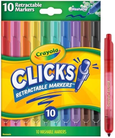 Crayola Clicks Retractable Tip Markers (10ct), Washable Art Marker Set, Coloring 2