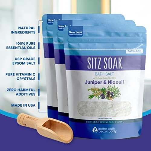 Sitz Bath Salt (3-Pack Plus Scoop) Hemorrhoid Soothing Sitz Soak Epsom Salt 3