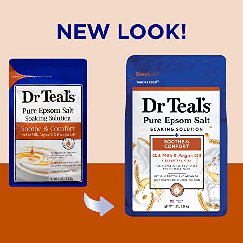 Dr Teal’s Pure Epsom Salt, Soothe & Comfort with Oat Milk & Argan Oil, 3lbs 2