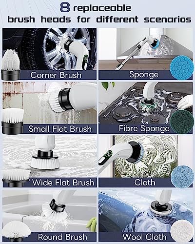 Electric Spin Scrubber, 2023 New Cordless Shower Scrubber with 8 Replaceable 4