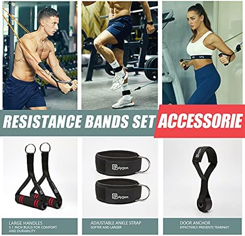 Polygon Resistance Bands Set, Exercise Tubes with Handles, Door Anchor and Ankle 5