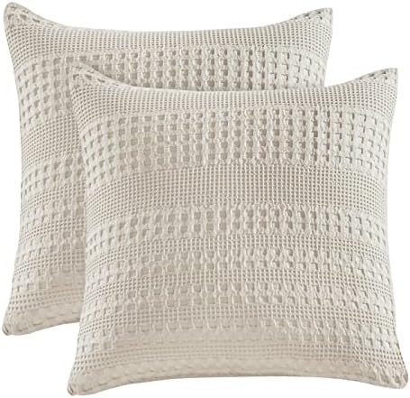 PHF 100% Cotton Waffle Weave Euro Sham Covers, 2 Pack 26″ x 26″ Pillow Covers
