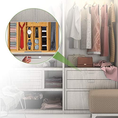 Bamboo Expandable Drawer Organizer for Utensils Holder, Adjustable Cutlery Tray 5