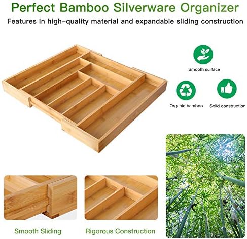 Bamboo Expandable Drawer Organizer for Utensils Holder, Adjustable Cutlery Tray 3