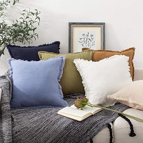 ATLINIA Linen Decorative Throw Pillow Cover 20” x 20” Fringed Throw Pillow 3