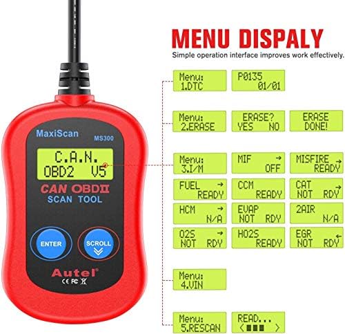 Autel MS300 OBD2 Scanner Code Reader, Turn Off Check Engine Light, Read & Erase 3