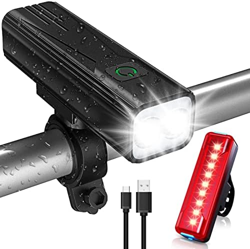 Bike Lights, WOCBUY 1200 Lumen USB Rechargeable LED Bike Light Set, Super Bright Bicycle