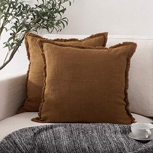 ATLINIA Linen Decorative Throw Pillow Cover 20” x 20” Fringed Throw Pillow 5