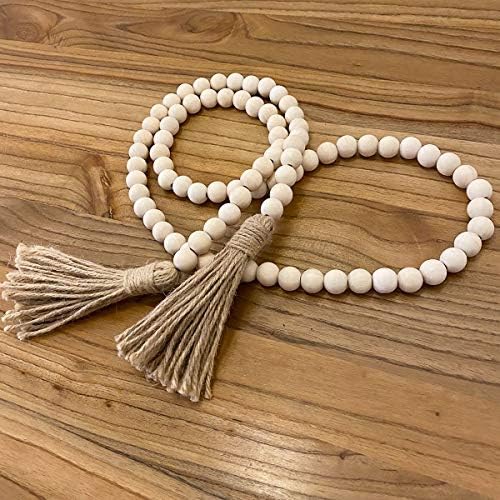Farmhouse Beads 58in Wood Bead Garland with Tassels Rustic Country Decor Prayer 4