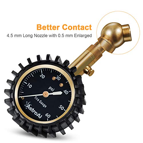 AstroAI Tire Pressure Gauge 60 PSI, Large 2″ Easy Read Glow Dial Tire Gauge 5