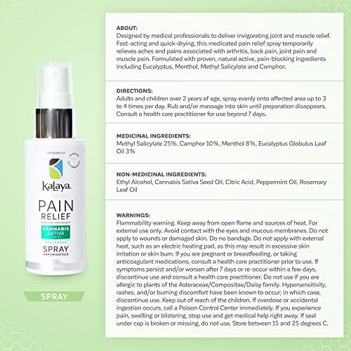 KaLaya Pain Relief Spray with Cannabis Sativa Seed Oil (60 mL) – Fast Acting 6