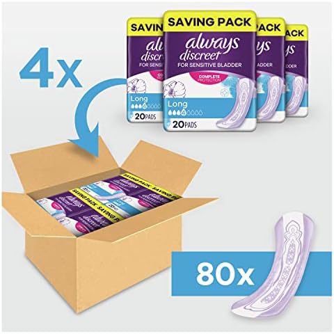 Always Discreet Incontinence Pads Women, Long, Absorbency 4, 80 Sanitary Towels 10