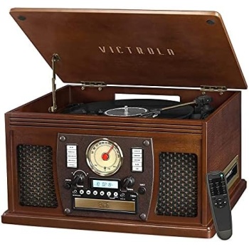 Victrola 8-in-1 Bluetooth Record Player & Multimedia Center, Built-in Stereo
