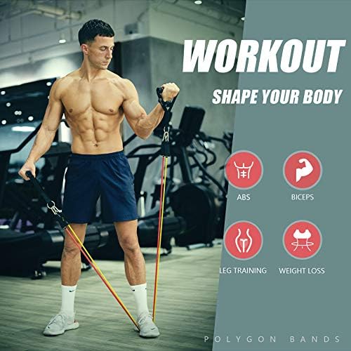 Polygon Resistance Bands Set, Exercise Tubes with Handles, Door Anchor and Ankle 2